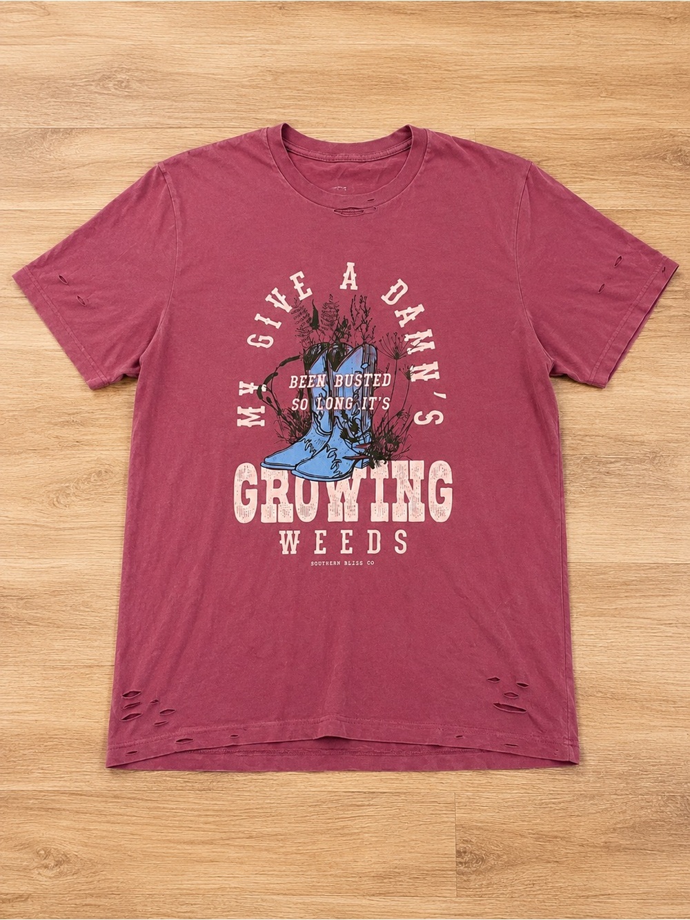 Graphic Short Sleeve Tee - Maroon 'Give a Damn is Busted'